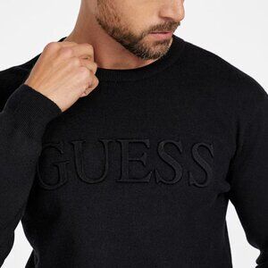 Guess Jeans Men's Stero Embossed Sweater Long Sleeve Crew Black Viscose $70 Sz:S